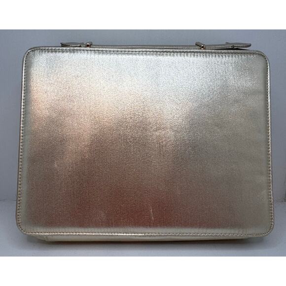 LANCOME Gold Cosmetic Travel Bag Rose Embossed Carry Case Vanity Organizer - #2 - Picture 9 of 12